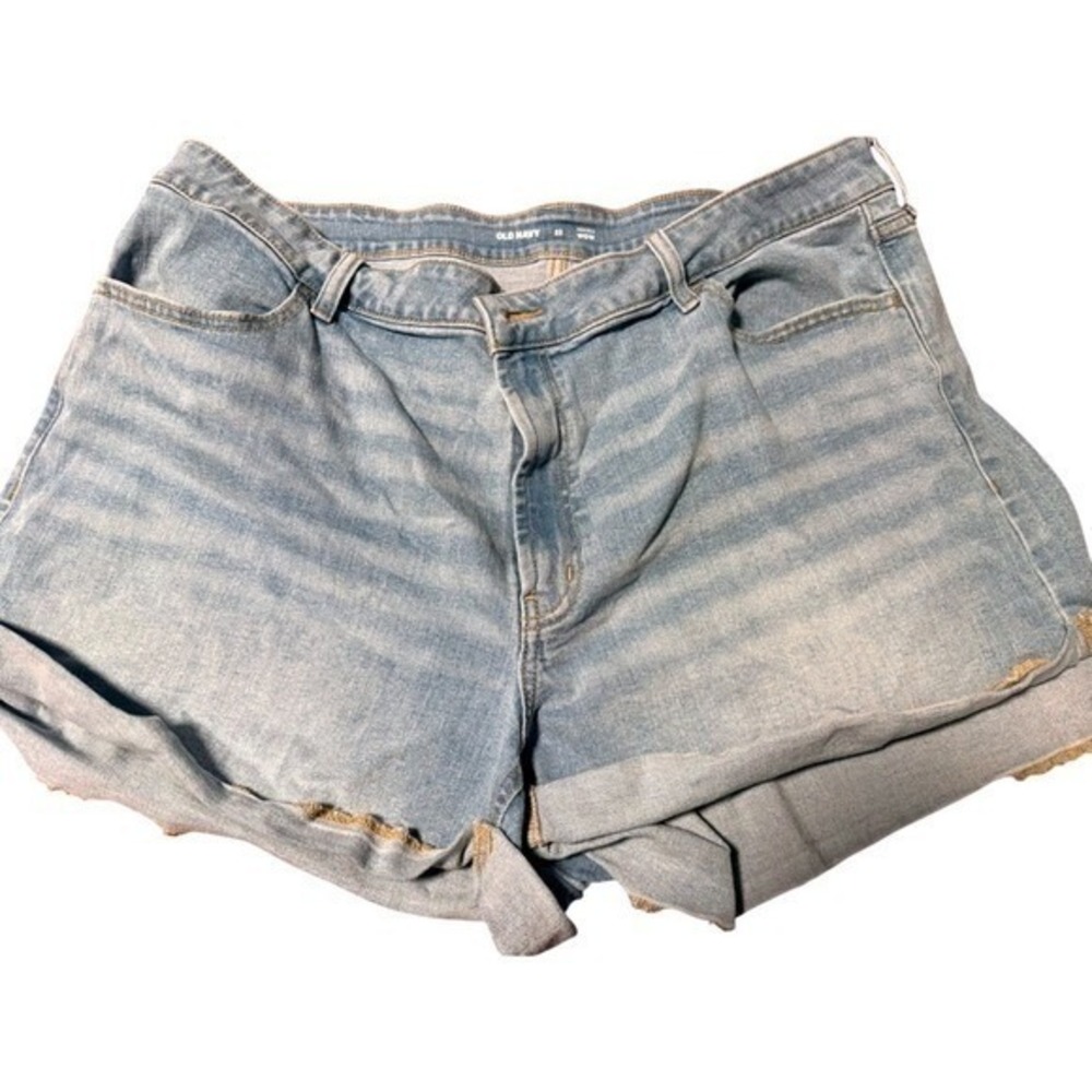 Womens Light Wash Cuffed Denim Jean Shorts Mid Rise Casual Summer Blue